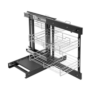 Heavy Duty Pull Out Corner Cabinet Organizer Chrome Plated Carbon Steel 5kg Capacity Multi-Purpose for Kitchenware Cleaning Supplies Vegetables Fruits Cosmetics Canned Food Spice Jars Under Sink Cabinet Pantry