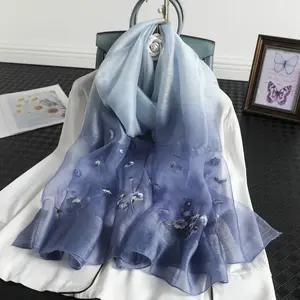 Silk Wool Embroidered Scarf for Women, Silk Wool Embroidered Mulberry Silk Scarf, Sun Protection Shawl, Women's Scarf, Shawl, Neck Warmer