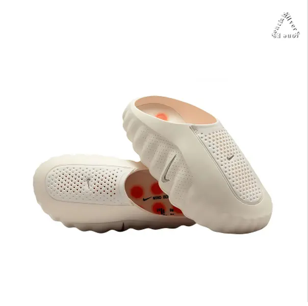 Beige Thick-Soled Massage Slides, Orange Spherical Outsole, Breathable Fabric Upper, Pre-Game Recovery Tech Mules