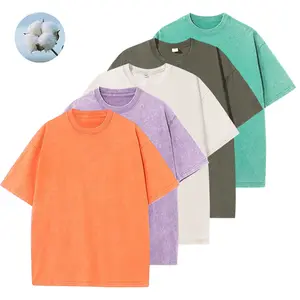 Men’s 5-pack plain T-shirts, 230 gsm heavyweight pure cotton, distressed vintage oversized short sleeves, crew neck, drop-shoulder loose fit—men’s streetwear tops for everyday casual wear