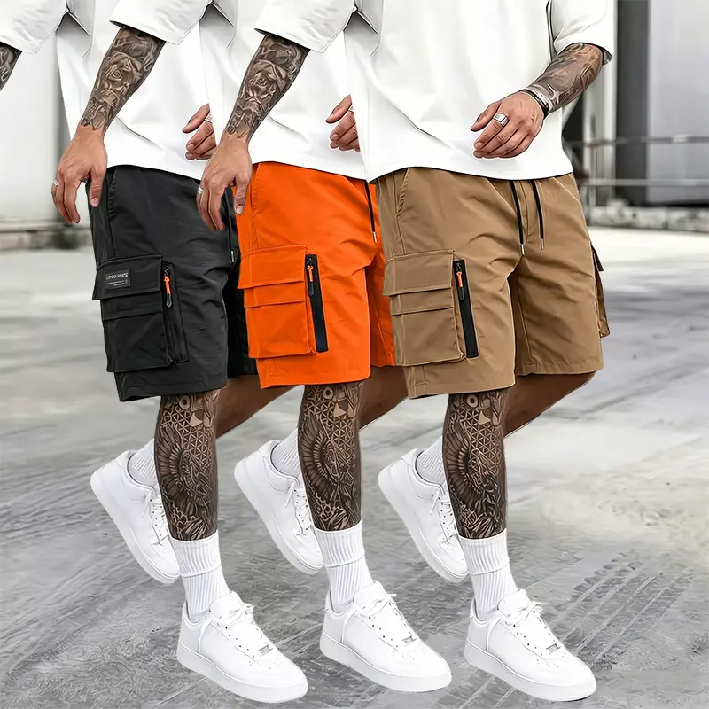Men’s Plain Baggy Cargo Jorts - Functional Menswear Clothes with Multiple Pockets, Quick-Drying, Durable, Casual Outdoor & Street Shorts, Casual Street Shorts, Baggy Cargo Jorts Men's Shorts