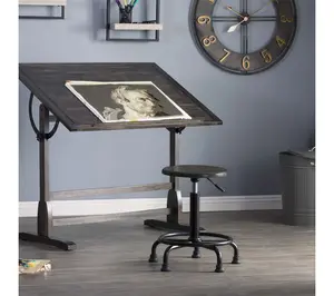 Studio Designs Retro Wood Metal Height Adjustable Stool