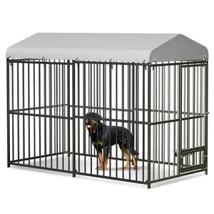 Outdoor Dog Kennel, 4x4x6Ft/8*4*6FT Metal Dog Kennel with Roof, Safety Lock & Rotating Feeder, Suitable for Dogs, Cats, Chickens, Rabbits large