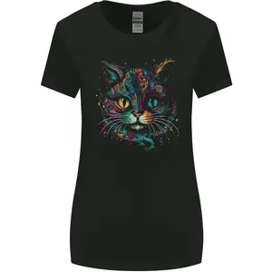 Multicoloured Tribal Fantasy Cat Womens Wider Cut T-Shirt I1G