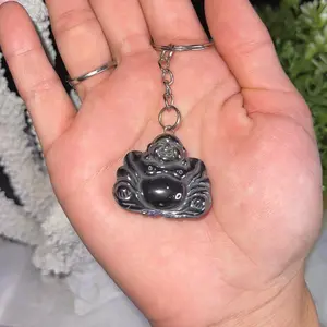 Hematite Buddha Keychain