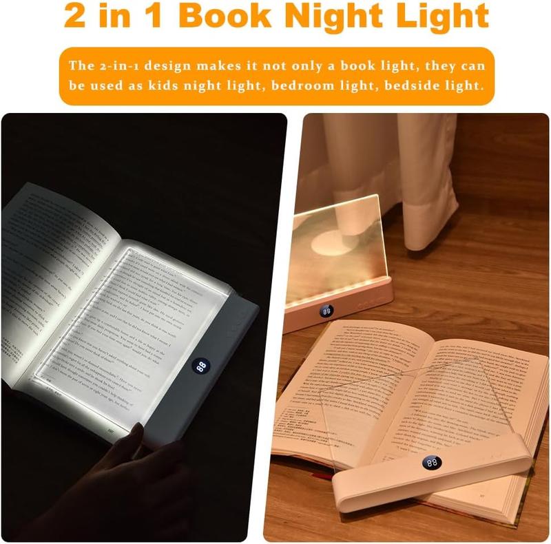 Book Light, Rechargeable Clear LED Flat Reading Light with & Timer, Dimmable Panel Plate Lamp Book Full Page Light for Reading in Bed at Night,Funny Gifts for Readers