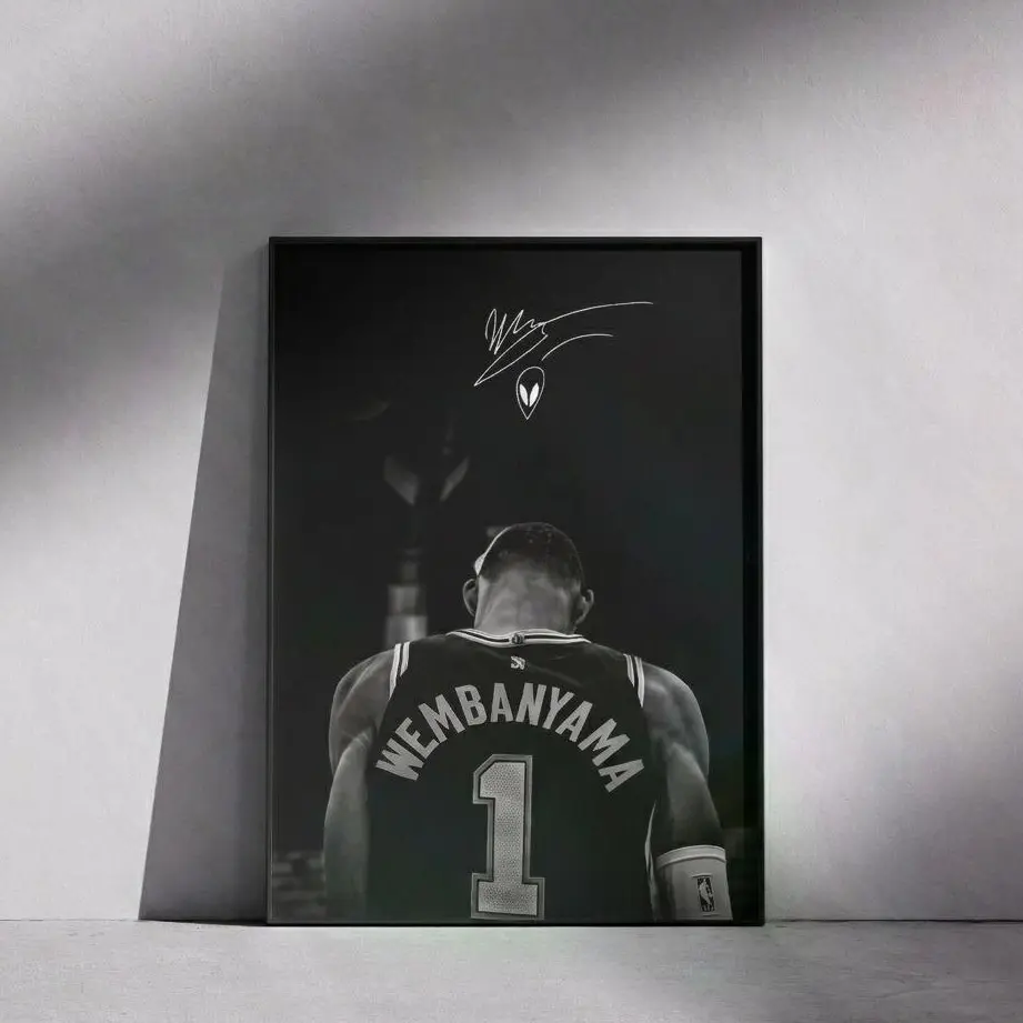[NO FRAME] Wemby Fan Poster ,Vintage Black & White Basketball Poster, Inspirational Sports Wall Art, Minimalist Athlete Room Decor, Modern Hoops Fan Gift, Framed Print Style