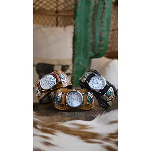 MEN'S NATIVE LEATHER, TURQUOISE, & STERLING WATCH