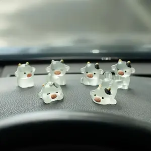 6Pcs Glow Cow Car Ornaments Set, Car Interior Decoration, Colorful Semi-Transparent Design, Non-Slip Gel Base for Car and Home Use