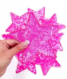 5” Hot Pink Sequin Star Embroidery Patch