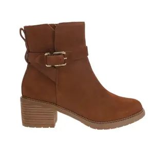 TOMS Womens Hailey Buckle Round Toe Zippered Casual Boots Ankle Low Heel 1-2" - Brown