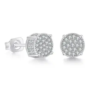 14K Golden Plated 5A+ Cubic Zirconia Cluster Round Stud Earrings 8mm for Men Women Hypoallergenic AAA Grade Sparkle