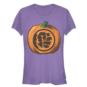 Juniors Womens Marvel Halloween Hulk Fist Pumpkin T-Shirt