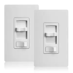 Dimmer Light Switch 2 Pack, ON/Off Switch for LED, CFL Dimmable Bulbs, Incandescent, Halogen, 600Watt Max, Single Pole & 3 Way Slide Dimmer Switch with Wall Plate, ETL Listed,