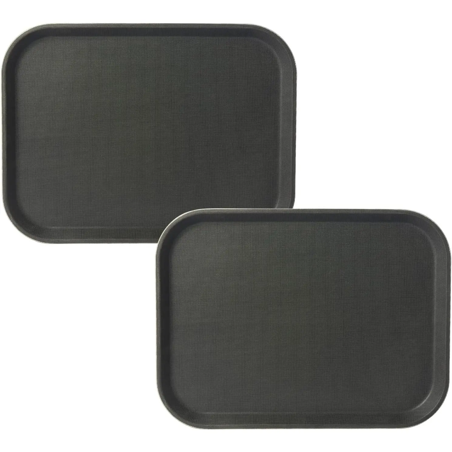 2-Pack Restaurant Grade Non-Slip Trays, NSF, 16 Inch x 12 Inch, Plastic Rubber Lined Anti-Skid Rectangular Serving Tray, Black