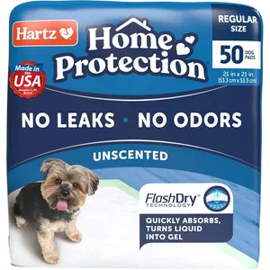 Hartz Home Protection Unscented Dog Pads, 50 count, Super Absorbent & Won't Leak, Odor Eliminating