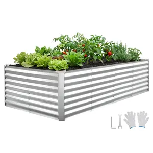 VEVOR Galvanized Raised Garden Bed, 8 x 4 x 2 ft, Rectangular Metal Planter Box Kit Outdoor, Bottomless Elevated Planting Box with Gloves, Rustproof Alu-Zinc, for Growing Flowers Vegetables, Silver
