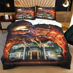 Halloween Theme Spooky Print Bedding Set, Fashionable Printed Duvet Cover Set, Includes 1 Duvet Cover and 1/2 Pillowcases, Bedroom Decor