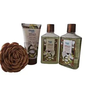 Forever Bath Vanilla & Coconut Body Care Set with Body Scrub, Bubble Bath, Shower Gel & Eva Sponge for Skin Repair and Comfort Exfoliate Gentle