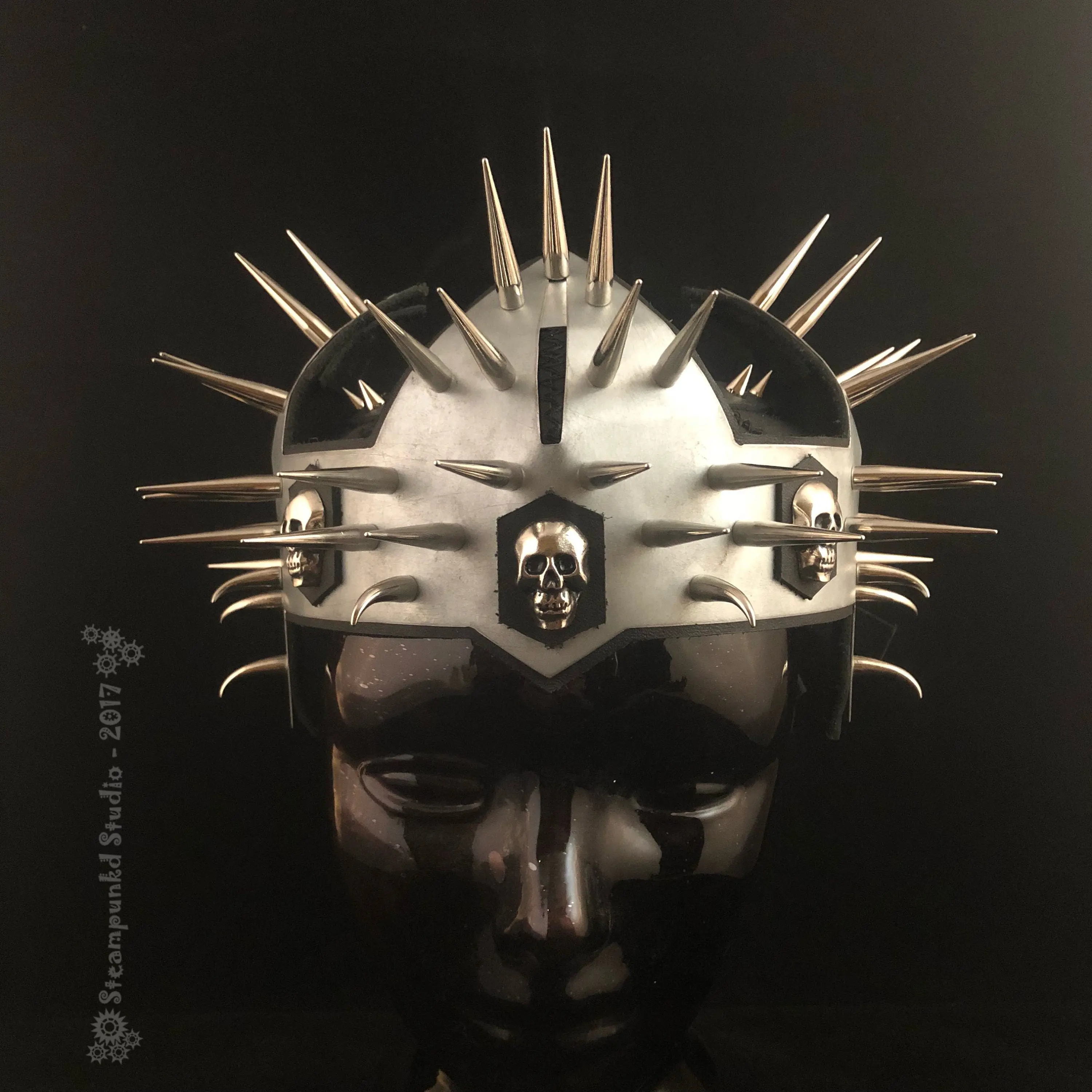 Spiked Skull Leather and Steel Crown