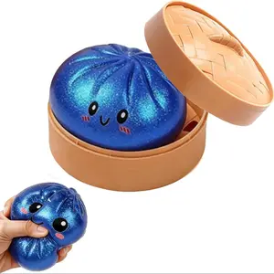 Glitter Dumpling Squishies, 2026 Upgrade Dumpling Squishies , Colorful Dumplings Stress Balls Decompression Squeeze Fidget Sensory Toy, Stocking Stuffers with Food Steamer Stretchy Desk Toys