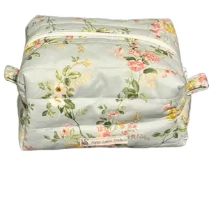 Poppy Louise Products Bridgerton Floral Design Makeup Bag - 100% Handmade Quilted Cotton Cosmetic Bag with Durable Zipper & Pull Tabs for On-the-Go Use