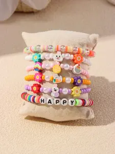 6pcs/set Multicolor Acrylic Letter Beaded Bracelets, Girls' Party Gifts, School Birthday Festival Accessories, Casual Wear