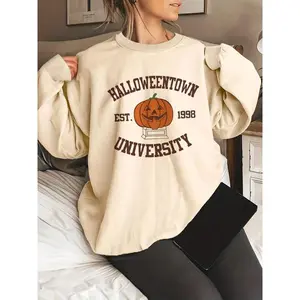 Women'sPumpkinPrintCrewNeckSweatshirt,Casual?HalloweenThemedDropShoulderLongSleevePullover,Women'sTopforDailyWear