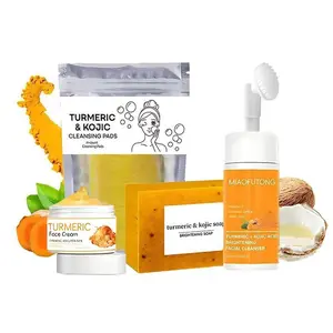 Turmeric Wash and Care Four Piece SetTurmeric Tablets, Turmeric Cleansing Mousse,Turmeric Soap Facial Cleansing Skincare FacialCleansing Cleanser,Turmeric Moisturizing Cream