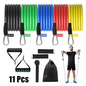 Resistance Bands Set 11PCS, 5 Tension Levels (Yellow to Black), Zinc Alloy Clips, Door Anchor & Carry Bag for Home, Yoga, Pilates Workout