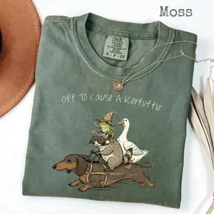 Comfort Colors Off To Cause A Kerfuffle Funny Dachshund Frog Meme Raccoon Silly Goose Unisex T-shirt For Daily Wear Top, Apparel Made In The Usa		