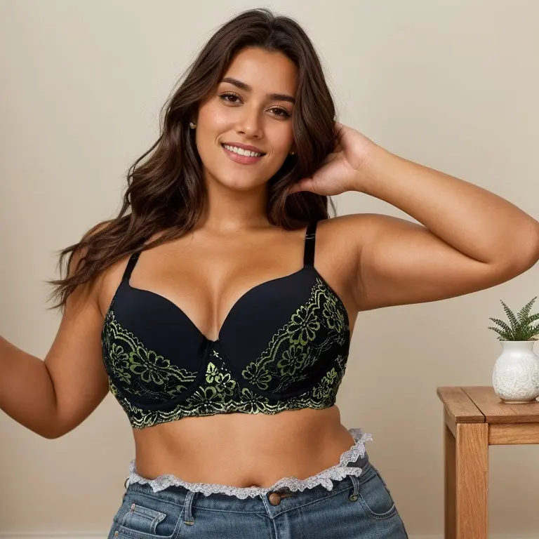 Plus Size Lace Jelly Bra Bralettes for Women, Pullover Seamless Wireless Deep V Racerback Comfort Padded Everyday Tshirt Bra, Full Figure Invisible Soft Support Lingerie for Large Bust Plunge Front push breathable mesh wing plus-size