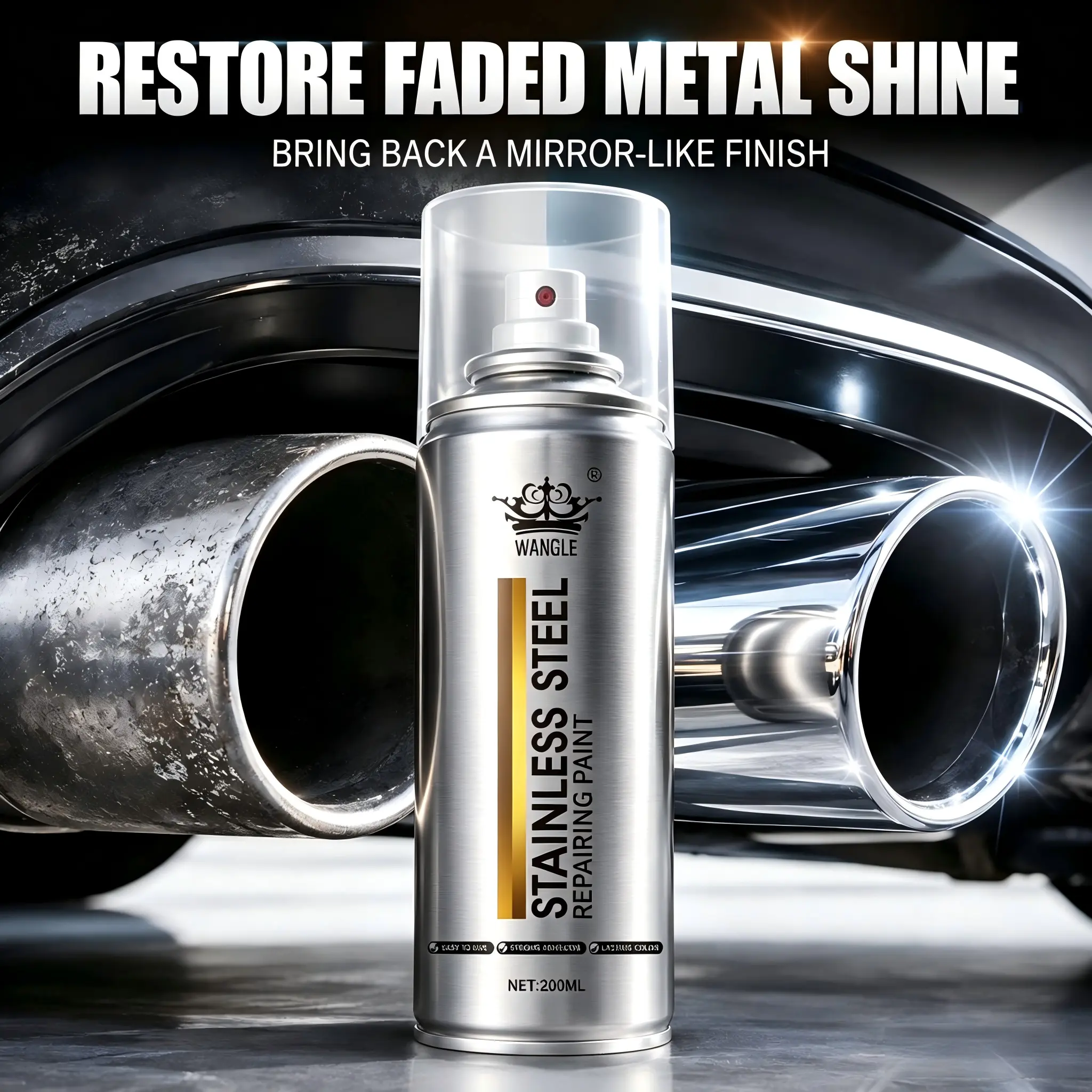 Chrome-Faded Metal Restorer - Household Metal Cleaner for Routine Care, Refreshes Dull Oxidized Surfaces, Delivers Mirror Shine & Polished Look, Long-Lasting Finish for Bumpers, Grilles, Wheels, Exhaust Tips