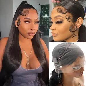[NEW IN] Sterly Hidden Strap Straight 360 Lace Front Wigs Human Hair Pre Plucked Pre Bleached 12A Glueless Brazilian Remy Wig With Drawstring 180 Density HD Full Lace Wigs for Women