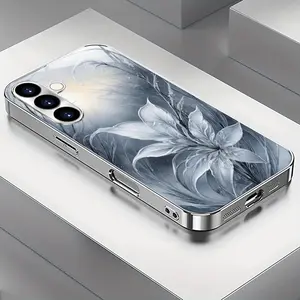 High-end fashion trend Elegant Lily pattern electroplated silver phone case for Galaxy S25 24 23 22 21 20 Plus A05 06 14 15 16 24 25 26 34 35 36 54 55 56, new stylish simple and cute neutral protective case trendy cover
