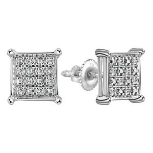 Dazzlingrock Collection 0.10 Cttw Round White Diamond Square Shaped Unisex Screw Back Stud Earrings in 925 Sterling Silver