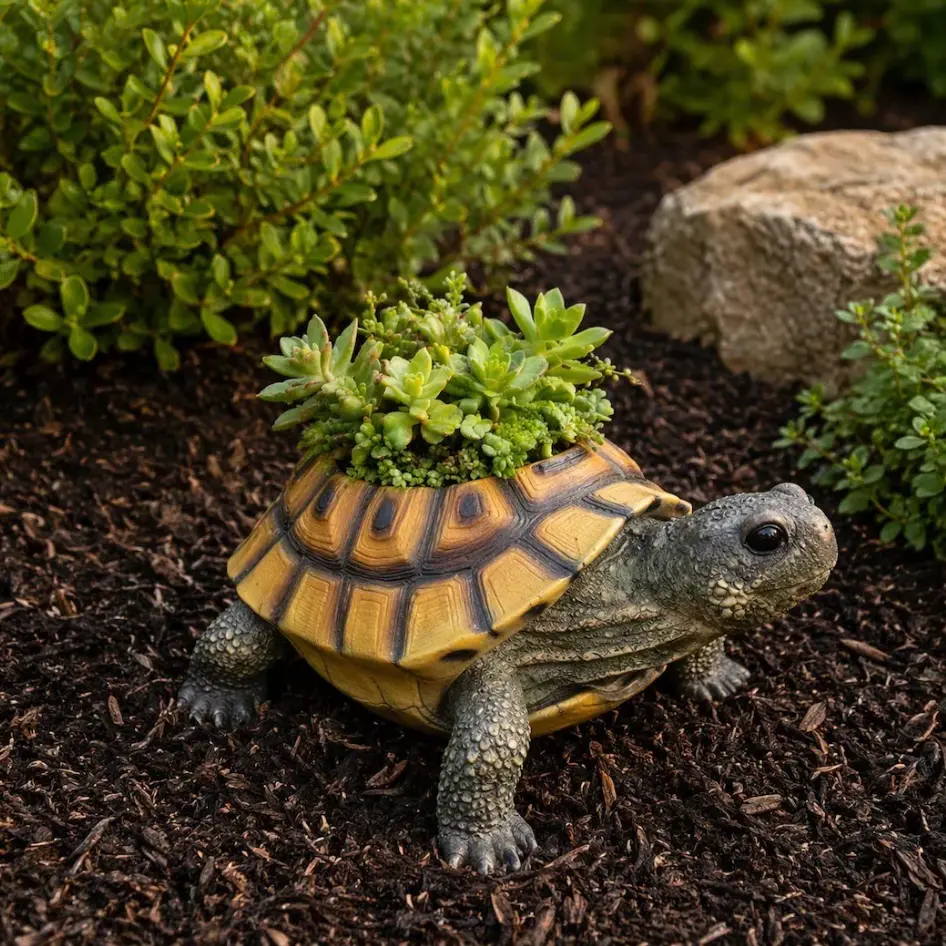 Tortoise Succulent Planter Pot Decorative Resin Turtle Flower Pot Cute Animal Plant Holder Indoor Outdoor Garden Decor Mini Cactus Planter for Succulents Herbs Small Plants Patio Handmade Resin Turtle Planter for Succulents, Garden Decor, Outdoor Use