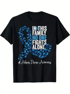 Men's & Women's Addison's Disease Awareness T-Shirt - 100% Cotton 180 GSM Heavyweight ( Summer 220GSM) Blue Ribbon & Butterfly Print with#AddisonsDisease &#AddisonsAwareness Hashtags, Casual Round Neck Tee for Addison's Group