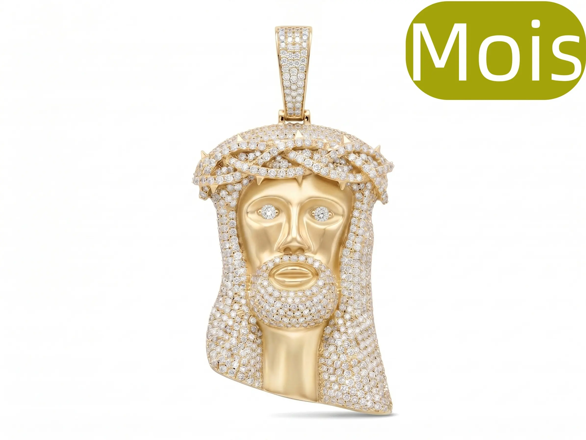 4.LUXFINE MOIS Iced Out Moissanite Jesus Piece Pendant, 14K Gold/Rose Gold/White Gold/Black Plated Metal Full Paved Hip Hop Necklace Pendant, Pass Diamond Tester for Men Women