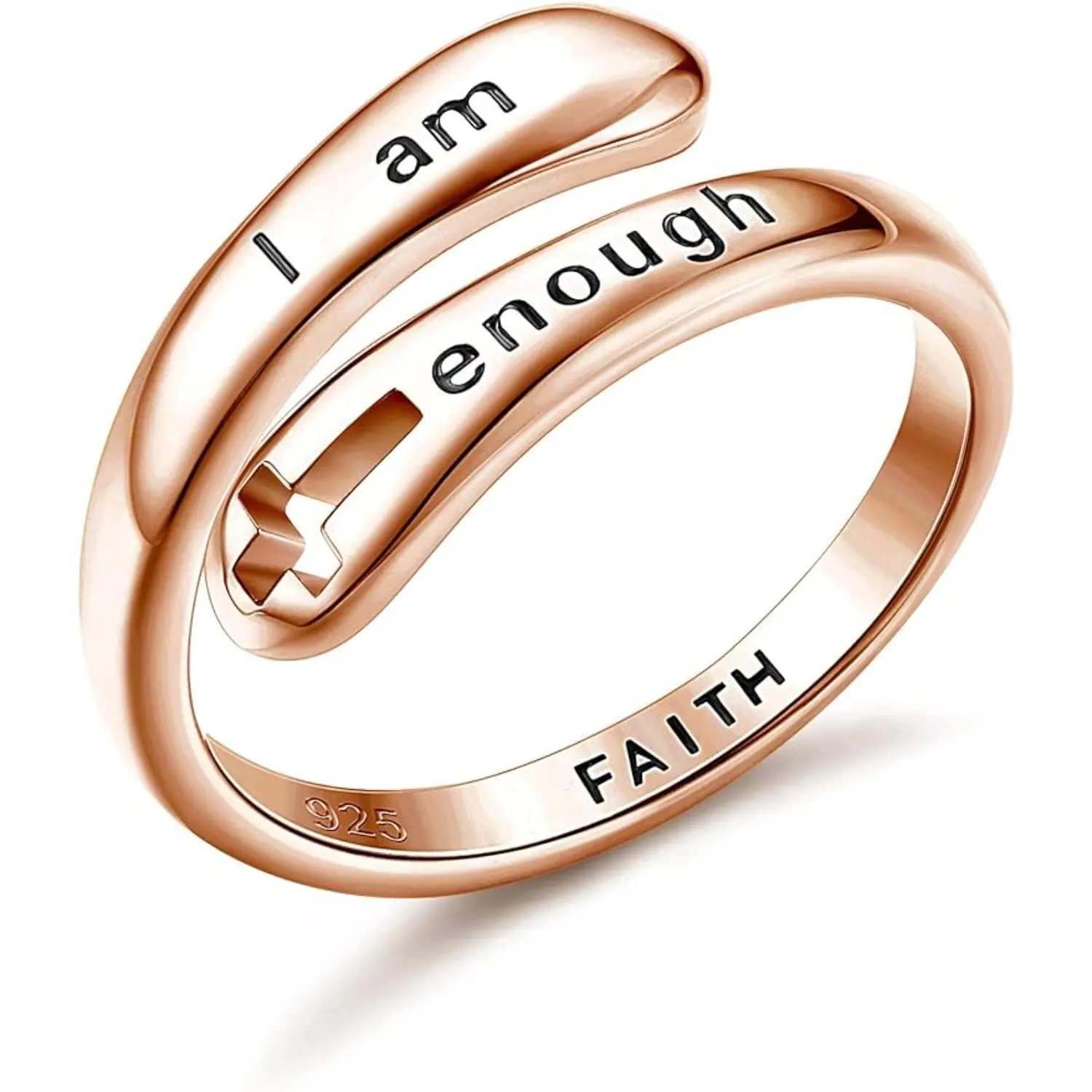 Fansilver Rings I am Enough Inspirational Rings Faith Christian Cross Encouragement Statement Rings for Women Men