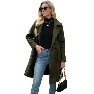 2025 Women Winter Wool Blend Camel Mid-Long Coat Notch Double-Breasted Lapel Jacket Outwear2025