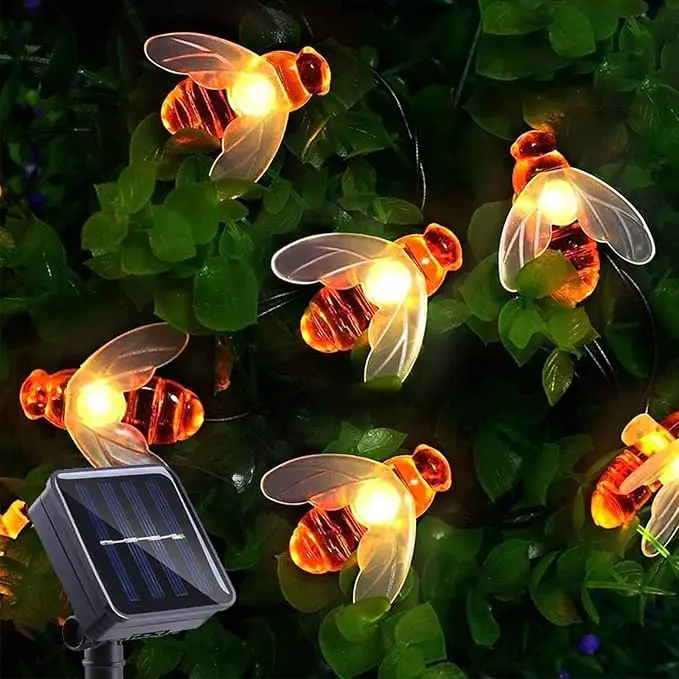 Solar Bee String Lights 30 LED 8 Modes Cute Bee Lights Waterproof Outdoor Lights Starry Fairy Lights Wedding Home Garden Patio Party Christmas Tree Decoration