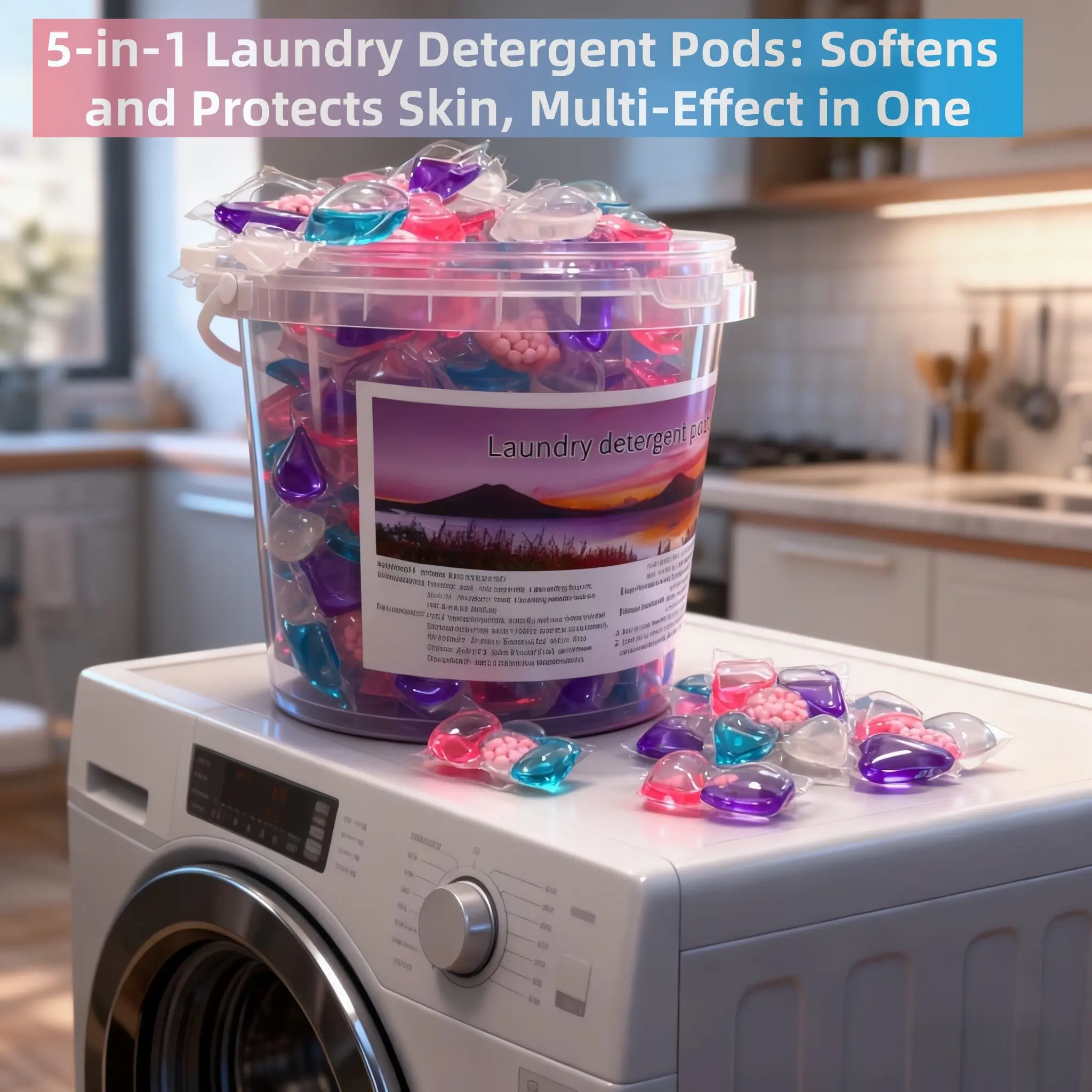5D Reactive Oxygen Laundry Capsules 60 Count, 5-In-1 Multi-Effect Detergent Pods, Deep Cleaning & Fabric Care, Approximately 8g Each, Multi Purpose Detergent, Washing Capsules