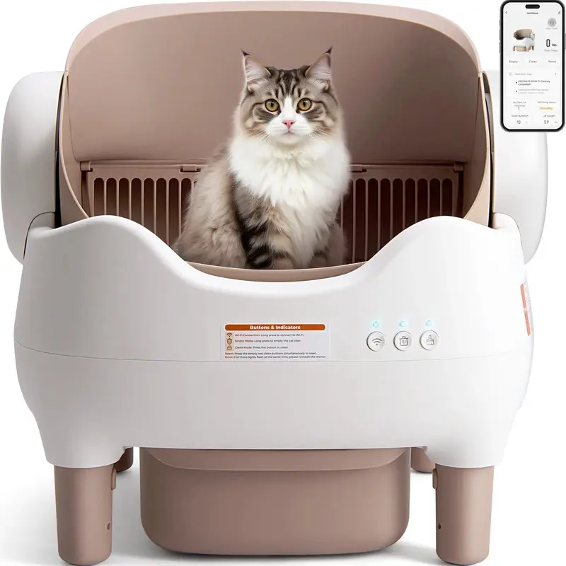 Automatic Self-Cleaning Cat Litter Box with APP Control for Multi Cats Odor-Free Large Waste Bin Open-Top