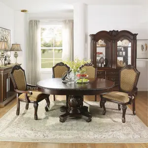 Acme 64175-77 5 pc Astoria Grand Chateau de Ville II Espresso Finish Wood 48" Round/Oval Dining Table Set with Carved Accents & Diamond Pattern Chairs