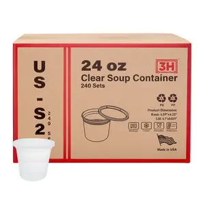 24 oz USA Clear Deli Containers with Lids(240 Sets, 480 Pics), Soup Cups with Lids, Food Storage Container