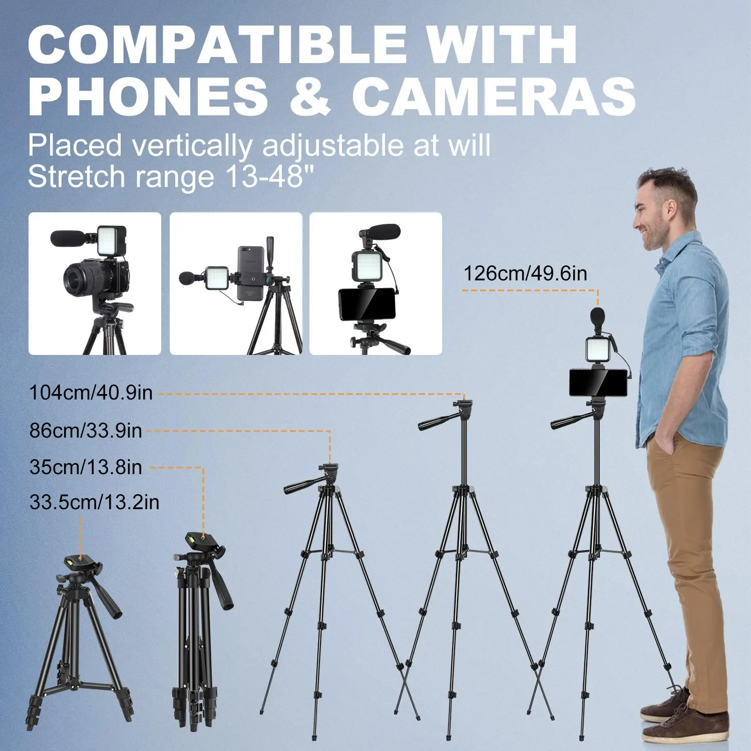 Vlogging Kit for iPhone/Android, Video Starter Kit with Microphone/Adjustable Camera Tripod/Fill Light, Content Creator Essentials Kits for TikTok Vlog Video Recording, Selfie Accessories, Photography Camera Accessories