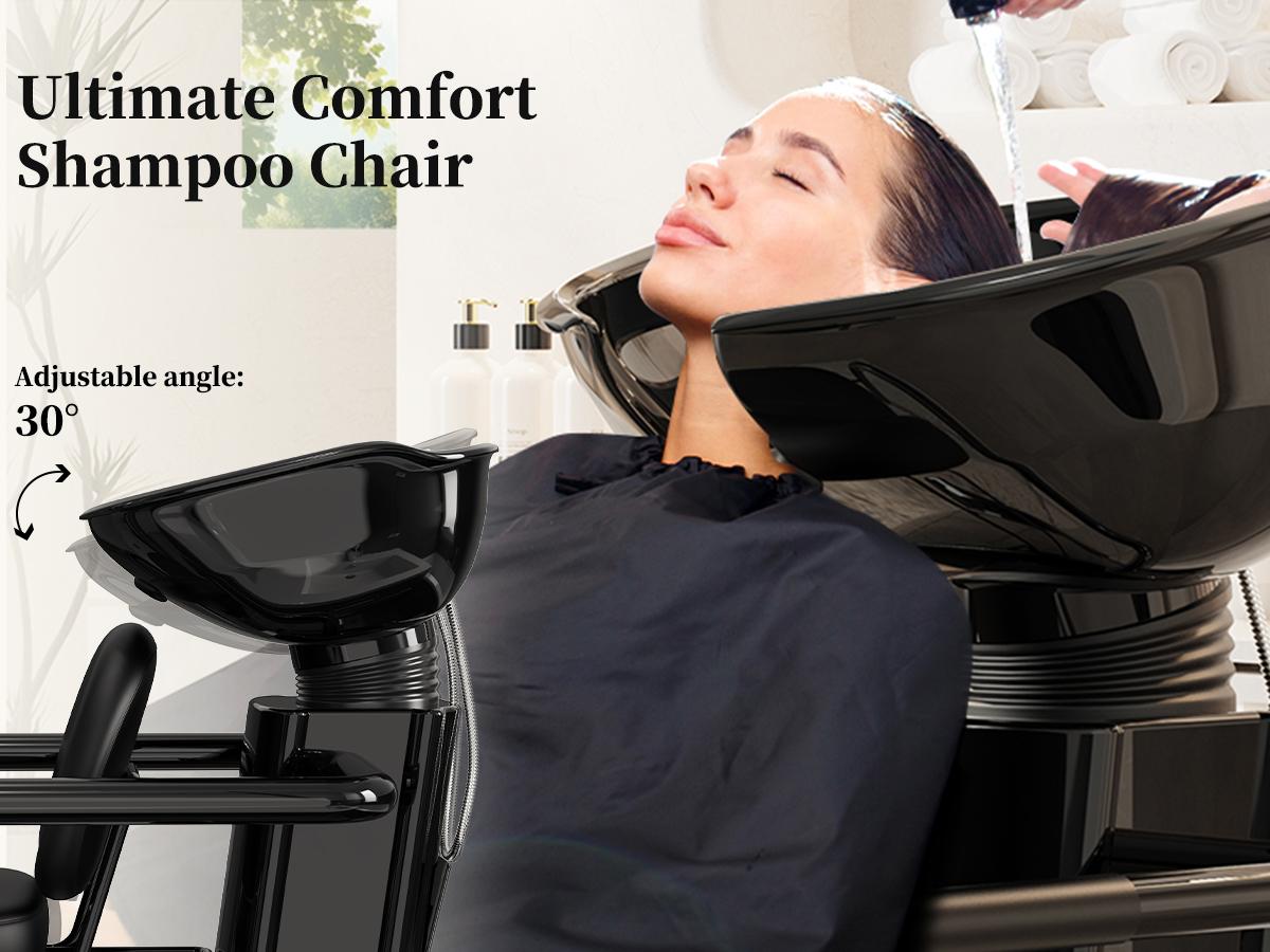 Baasha Professional Shampoo Chair and Bowl Set | Adjustable Hair Wash Station with Neckrest | Memory Foam Soft Cushion Head Spa Chair | All-In-One Accessories Included | Ergonomic & Modern Design Salon Equipment | Shipped in 2 Packages for Safety