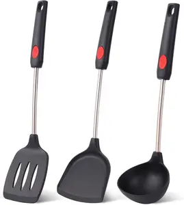 Pack of 3 Spatulas Silicone Heat Resistant,Silicone Cooking Utensils Set,Ladle Spoon for Egg,Meat,Soup