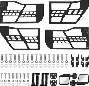 GARVEE Off Road Tubular Trail Doors with Side View Mirror Compatible with Jeep Wrangler JK 2007-2018 (4-Door Only), Set of 4 Half Tube Doors for Offroad Trail Adventure, Front & Rear Doors 4PCS